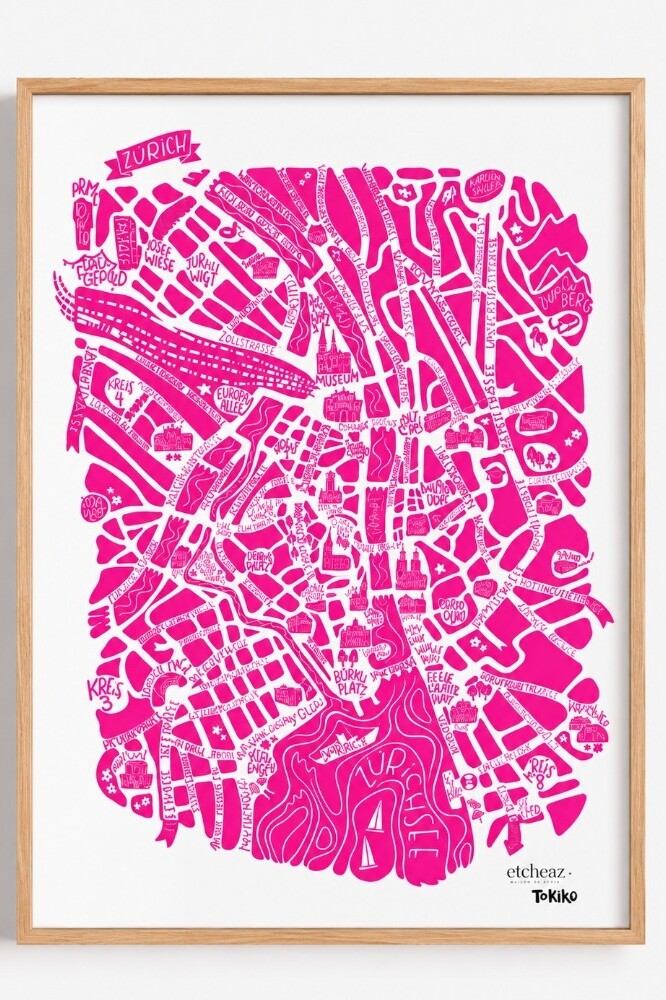 Zurich limited edition wall art poster curated - special collaboration Etcheaz x Tokiko swiss design
