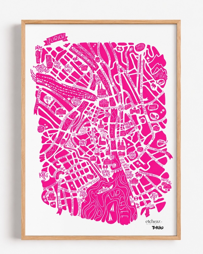 Zurich limited edition wall art poster curated - special collaboration Etcheaz x Tokiko swiss design