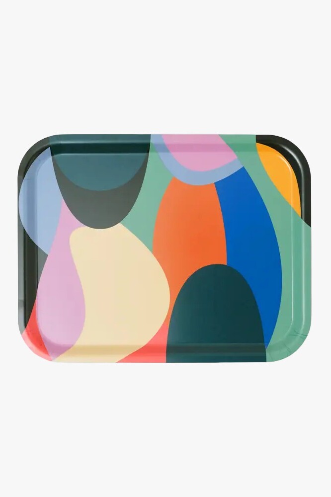 Abstract geometric serving tray illustrated by Alejandra García y Gutiérrez for Wrap