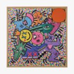 Taquin Friends sliding wooden wall art with pop-art cartoon characters in solid oak frame at etcheaz