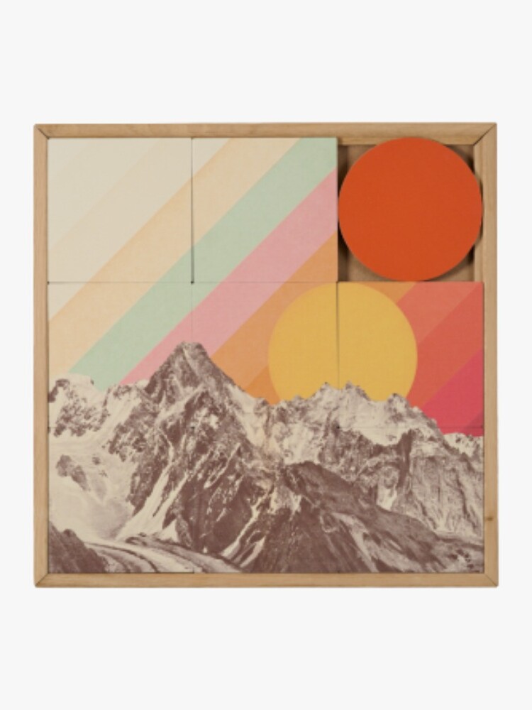 Taquin Mountainscape sliding wooden wall art with alpine mountain design in solid oak frame at etcheaz