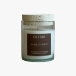 Pure Clarity scented candle by Olfair in a clear glass with cork lid, handmade in Zürich
