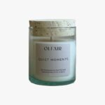 Quiet Moment scented candle by Olfair in a clear glass with cork lid, vetiver and geranium fragrance handmade in Zürich