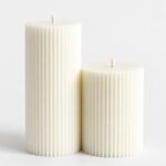 Harmony cylinder candle by Olfair with fine ribbed texture, handmade in Zürich from natural olive wax
