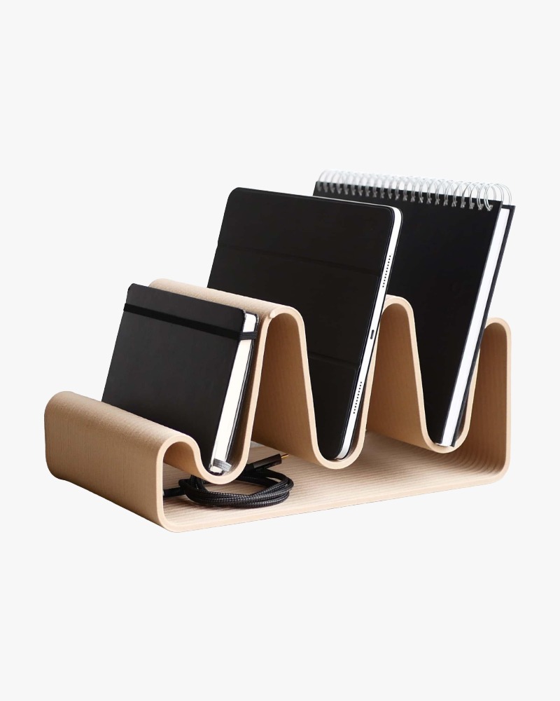 CONTOUR document holder in bio-composite wood by Minimum Design, matte natural finish, made in France