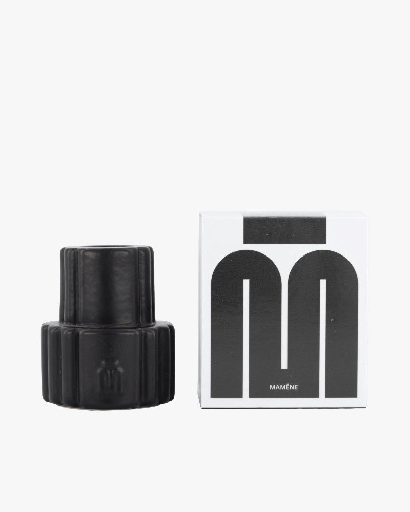 Mamène Podium candle holder in ink black faience, handmade in Portugal