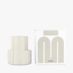 Mamène Podium candle holder in white greige faience, handmade in Portugal