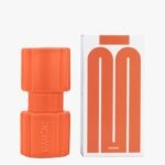 Mamène Totem candle holder in coral orange faience, handmade in Portugal