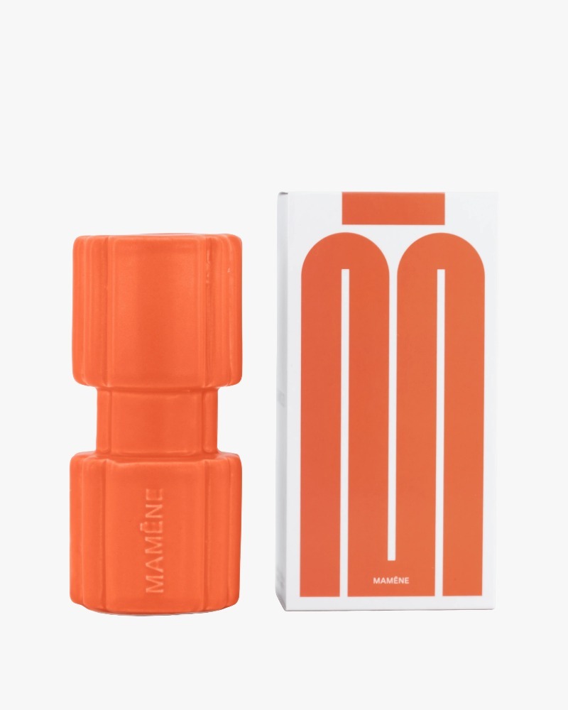 Mamène Totem candle holder in coral orange faience, handmade in Portugal