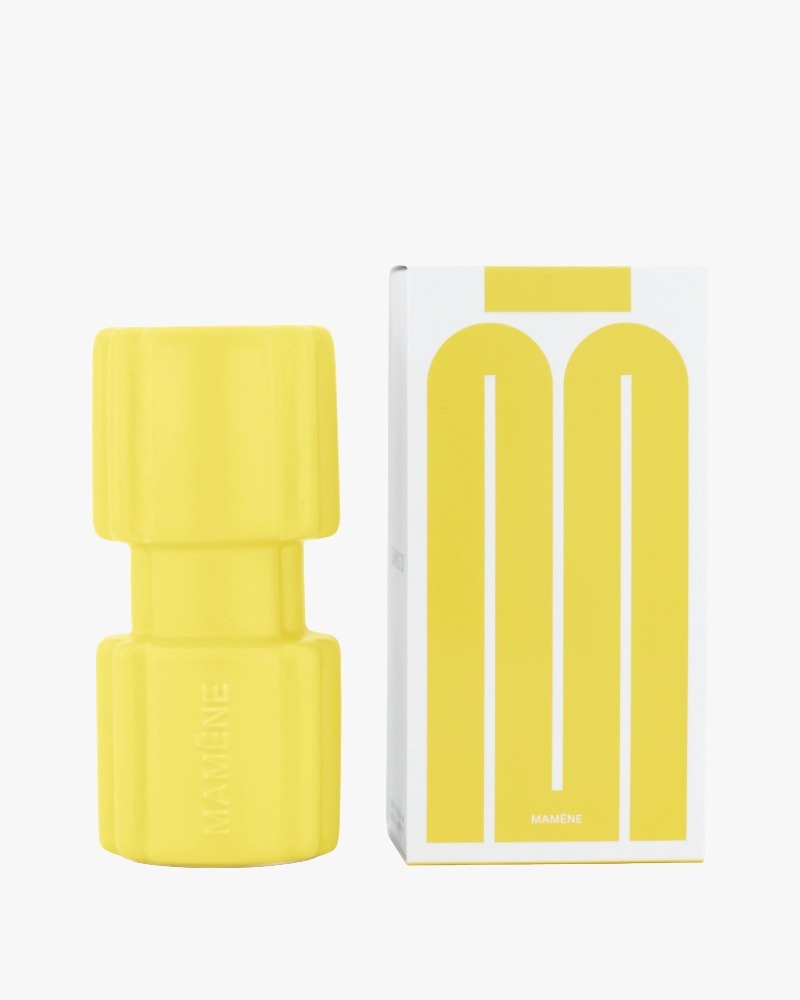 Mamène Totem candle holder in lemon yellow faience, handmade in Portugal