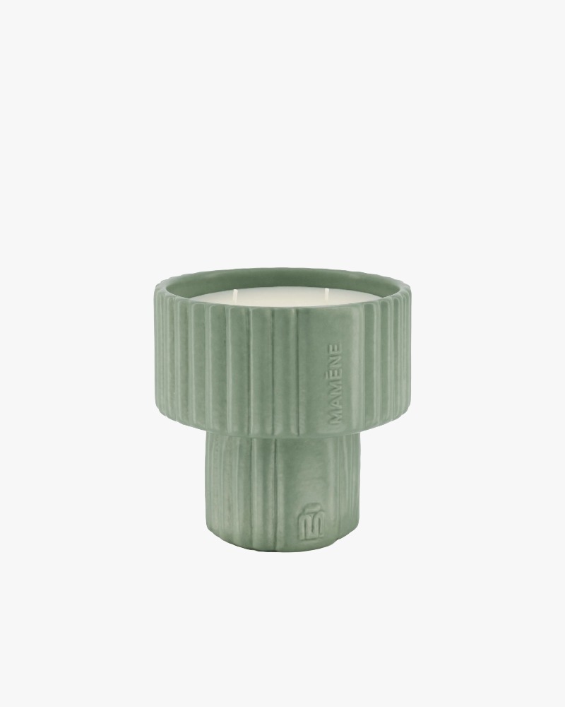 Mamène Podium scented candle size M in verdigris faience, fragrance Andy, green and herbal