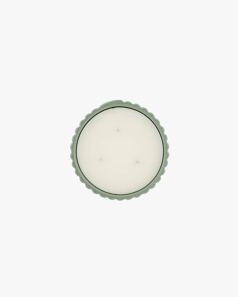 Mamène Podium scented candle size M in verdigris faience, fragrance Andy, green and herbal
